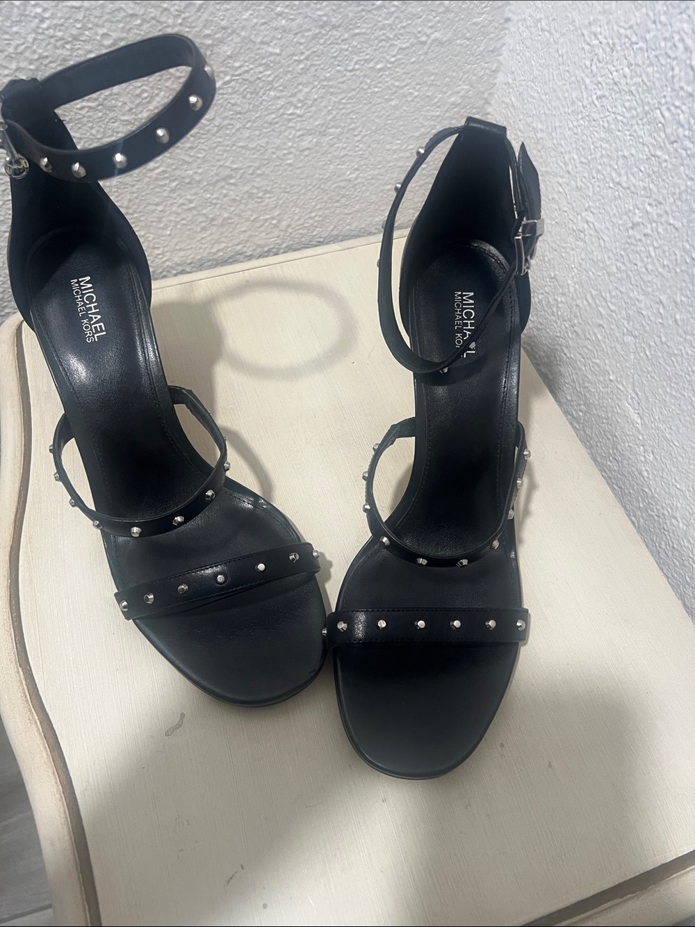 MICHAEL Michael Kors Black Studded Ankle-Strap Heels